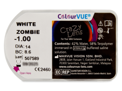 Witte White Zombie contactlenzen - met sterkte - ColourVue Crazy (2 kleurlenzen)